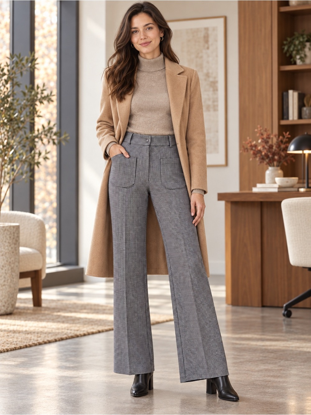 Maeve Anthropologie Colette Houndstooth Wide-Leg Pants – Size 6